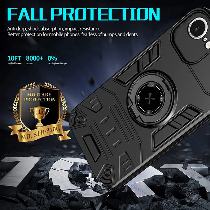 For iPhone 17e / 16e Case with Ring Holder Kickstand PC + TPU Anti-Fall Phone Cover - Black - 3