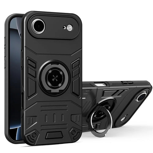 For iPhone Air Case with Ring Holder Kickstand PC + TPU Anti-Fall Phone Cover - Black - 1