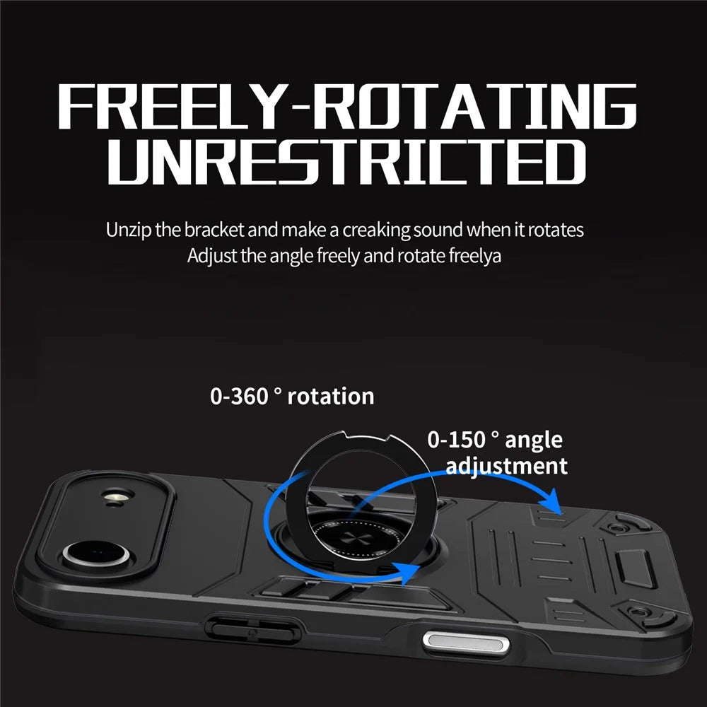 For iPhone Air Case with Ring Holder Kickstand PC + TPU Anti-Fall Phone Cover - Black - 2