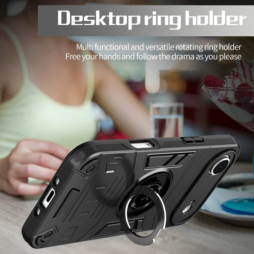 For iPhone Air Case with Ring Holder Kickstand PC + TPU Anti-Fall Phone Cover - Black - 6