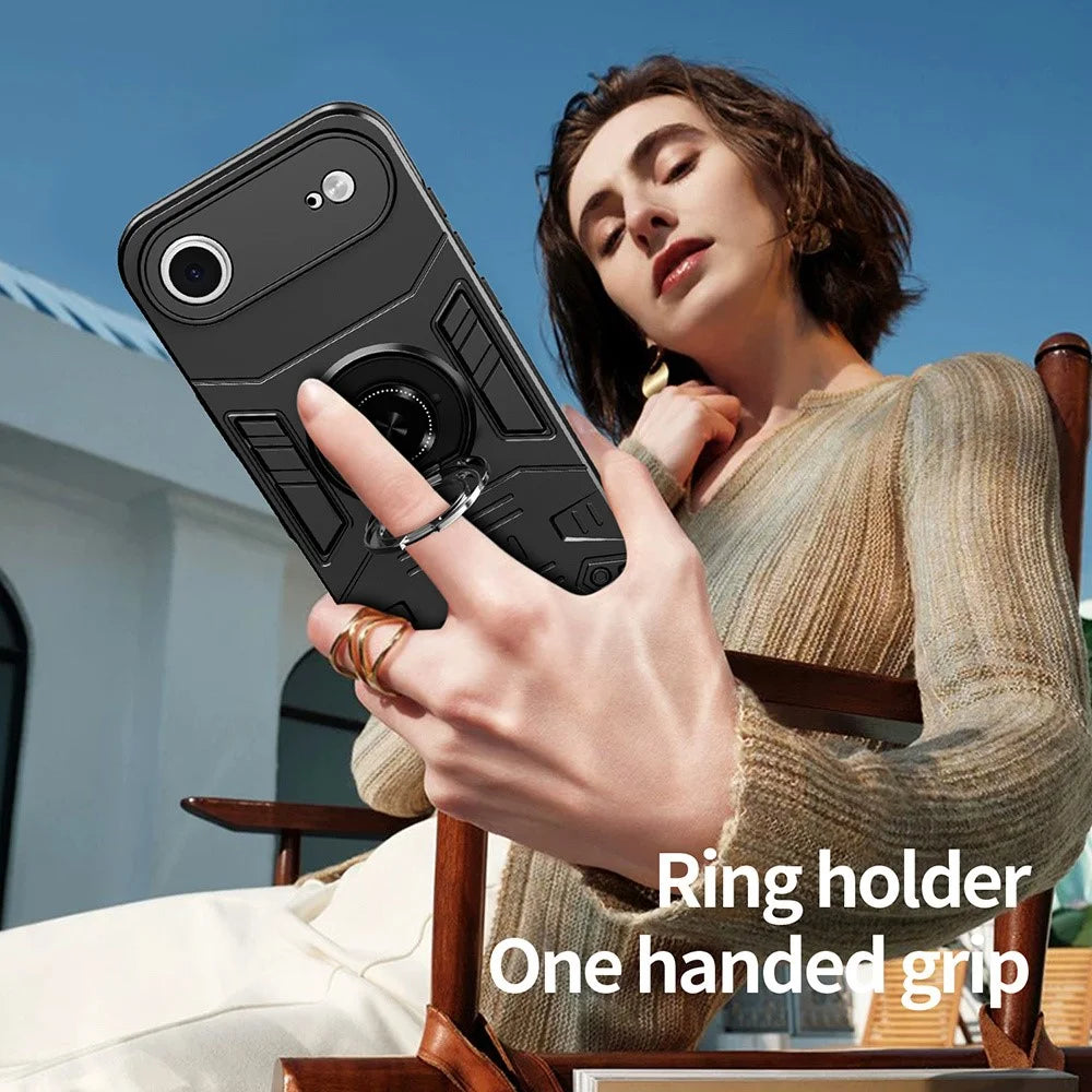 For iPhone Air Case with Ring Holder Kickstand PC + TPU Anti-Fall Phone Cover - Black - 7