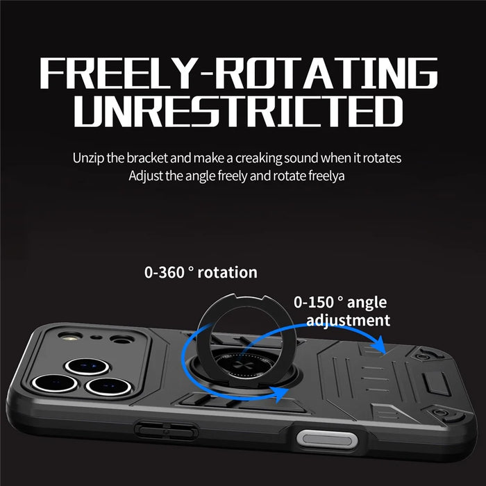 For iPhone 17 Pro Case with Ring Holder Kickstand PC + TPU Anti-Fall Phone Cover - Black - 2