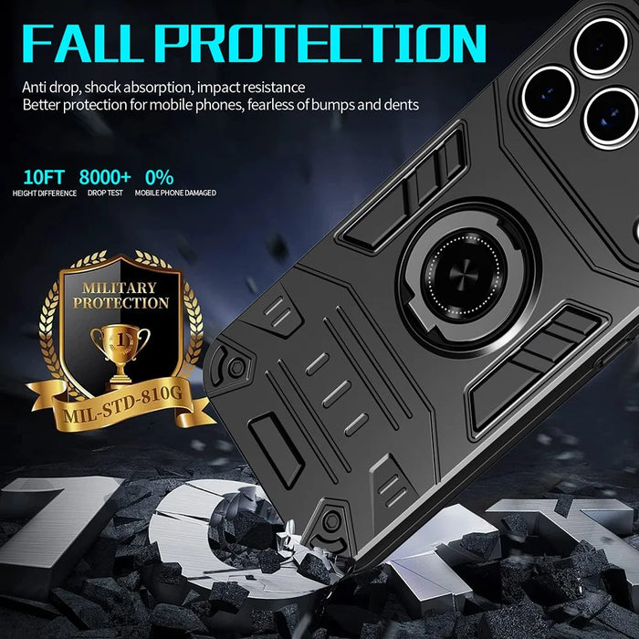 For iPhone 17 Pro Case with Ring Holder Kickstand PC + TPU Anti-Fall Phone Cover - Black - 3