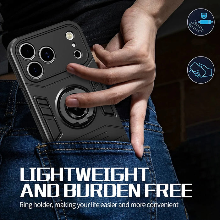 For iPhone 17 Pro Case with Ring Holder Kickstand PC + TPU Anti-Fall Phone Cover - Black - 4