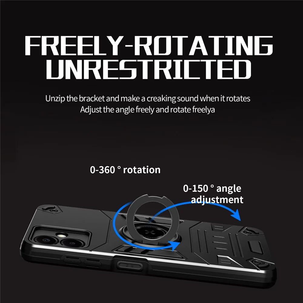 For Samsung Galaxy A06 4G Case with Ring Holder Kickstand PC + TPU Anti-Fall Phone Cover - Black - 2