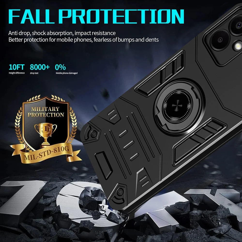 For Samsung Galaxy A06 4G Case with Ring Holder Kickstand PC + TPU Anti-Fall Phone Cover - Black - 3