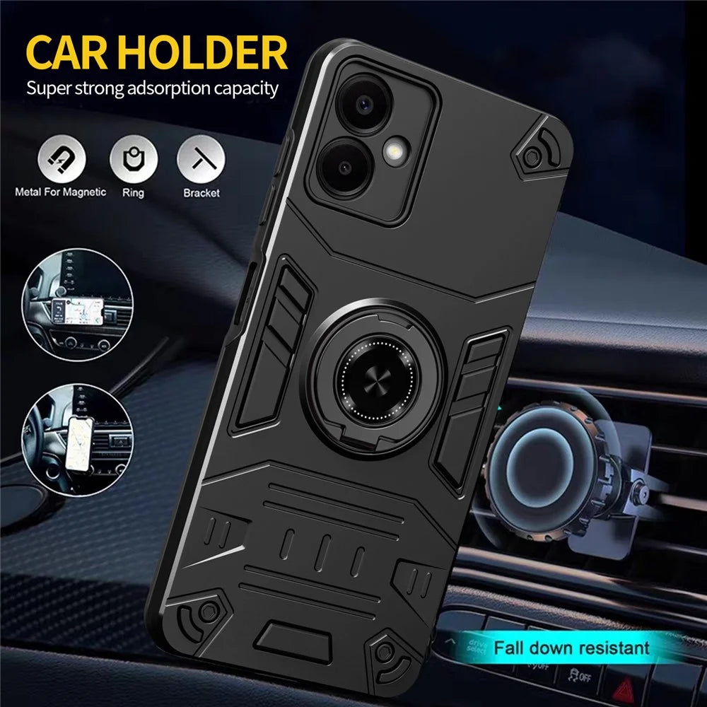 For Samsung Galaxy A06 4G Case with Ring Holder Kickstand PC + TPU Anti-Fall Phone Cover - Black - 7