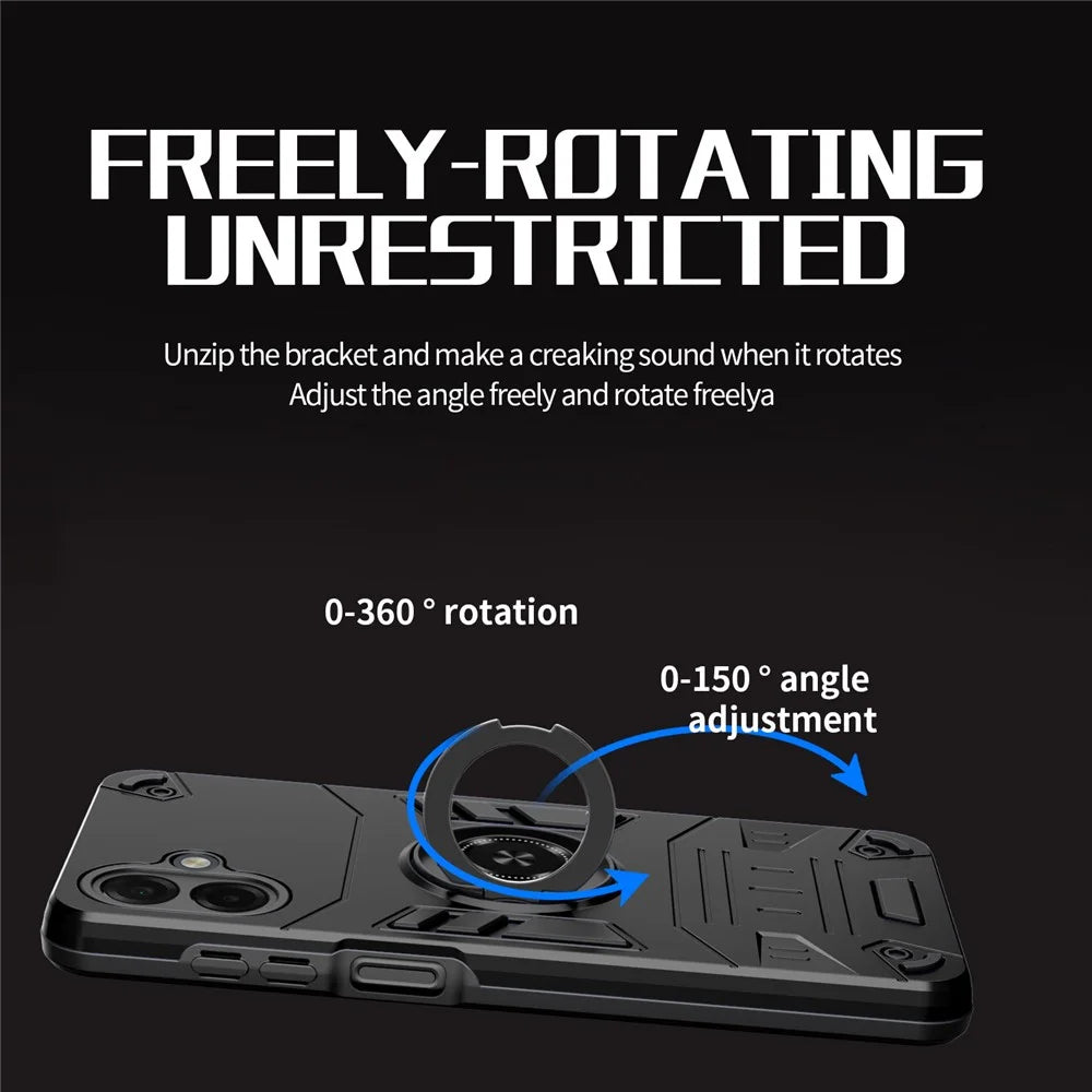 For Samsung Galaxy A08 5G / A08 4G / A07 4G Case with Ring Holder Kickstand PC + TPU Anti-Fall Phone Cover - Black - 2