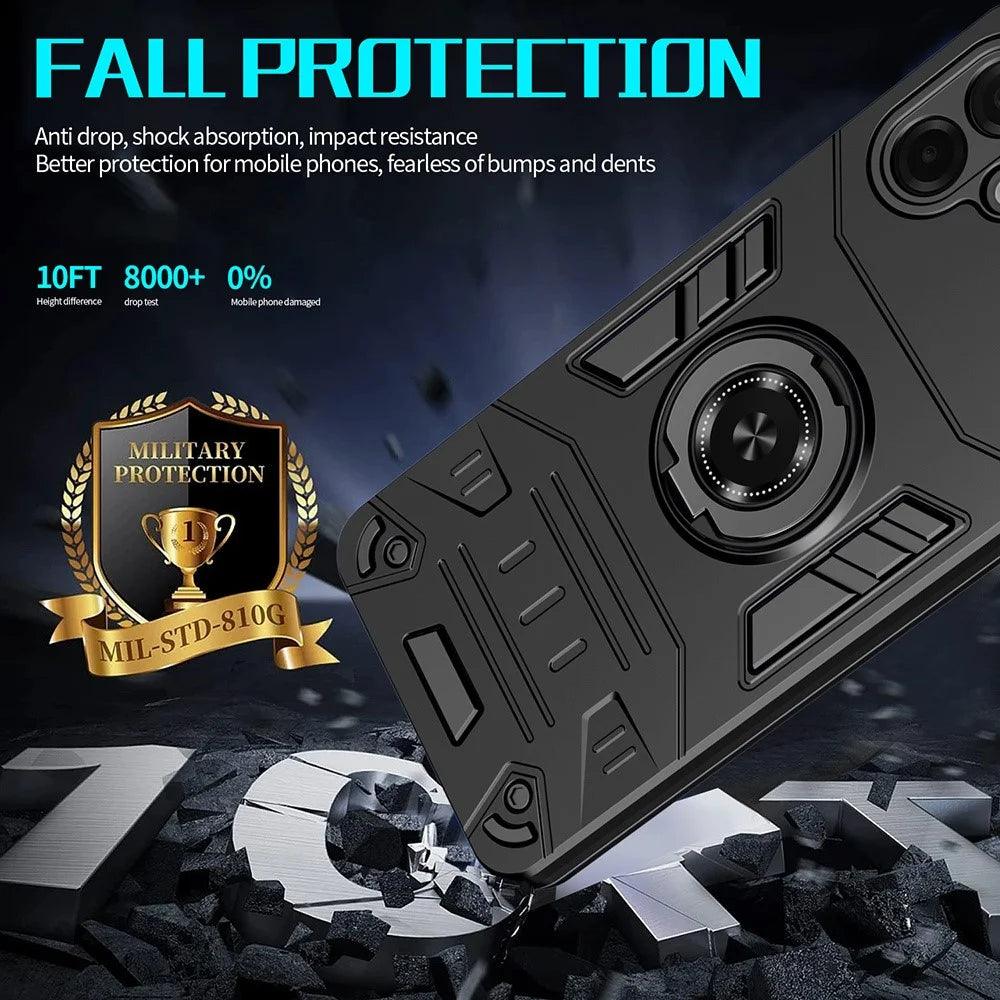 For Samsung Galaxy A08 5G / A08 4G / A07 4G Case with Ring Holder Kickstand PC + TPU Anti-Fall Phone Cover - Black - 3