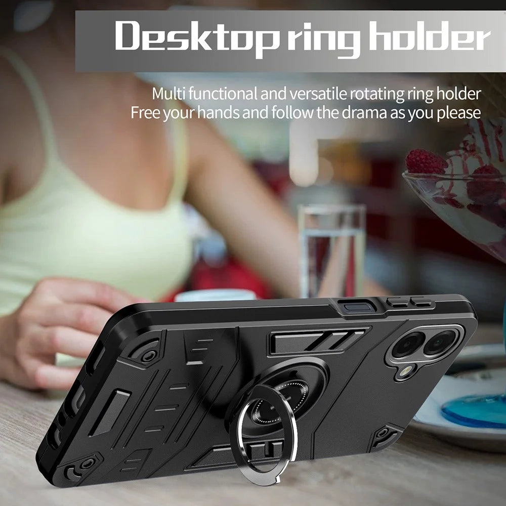 For Samsung Galaxy A08 5G / A08 4G / A07 4G Case with Ring Holder Kickstand PC + TPU Anti-Fall Phone Cover - Black - 5