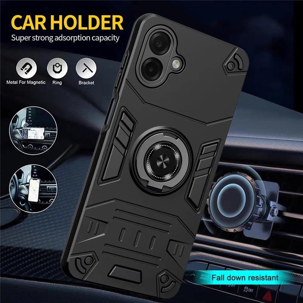 For Samsung Galaxy A08 5G / A08 4G / A07 4G Case with Ring Holder Kickstand PC + TPU Anti-Fall Phone Cover - Black - 7