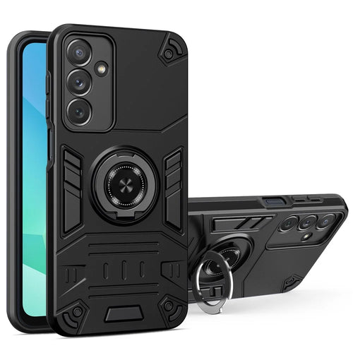 For Samsung Galaxy A16 4G / 5G Case with Ring Holder Kickstand PC + TPU Anti-Fall Phone Cover - Black - 1