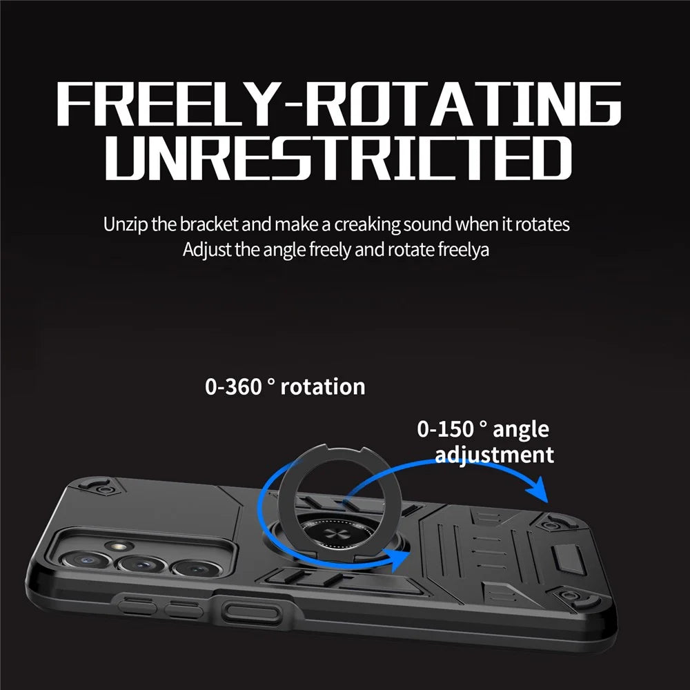 For Samsung Galaxy A16 4G / 5G Case with Ring Holder Kickstand PC + TPU Anti-Fall Phone Cover - Black - 2