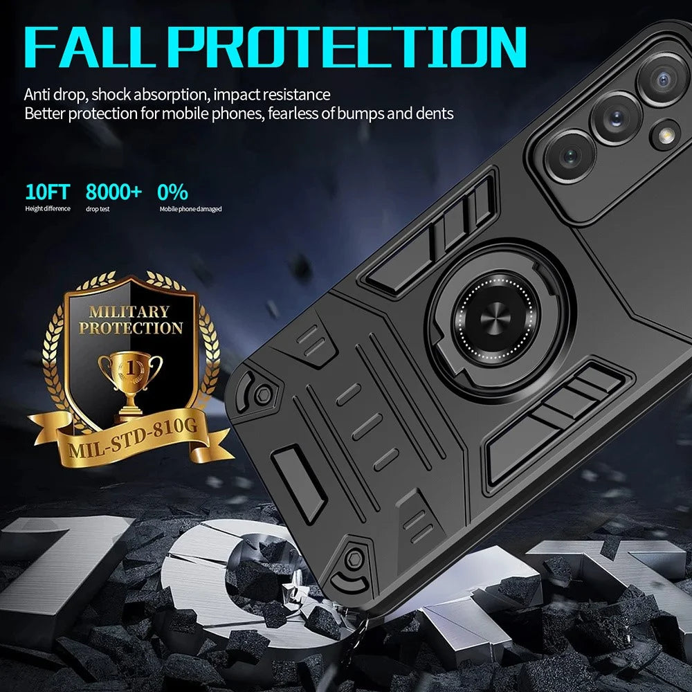 For Samsung Galaxy A16 4G / 5G Case with Ring Holder Kickstand PC + TPU Anti-Fall Phone Cover - Black - 3