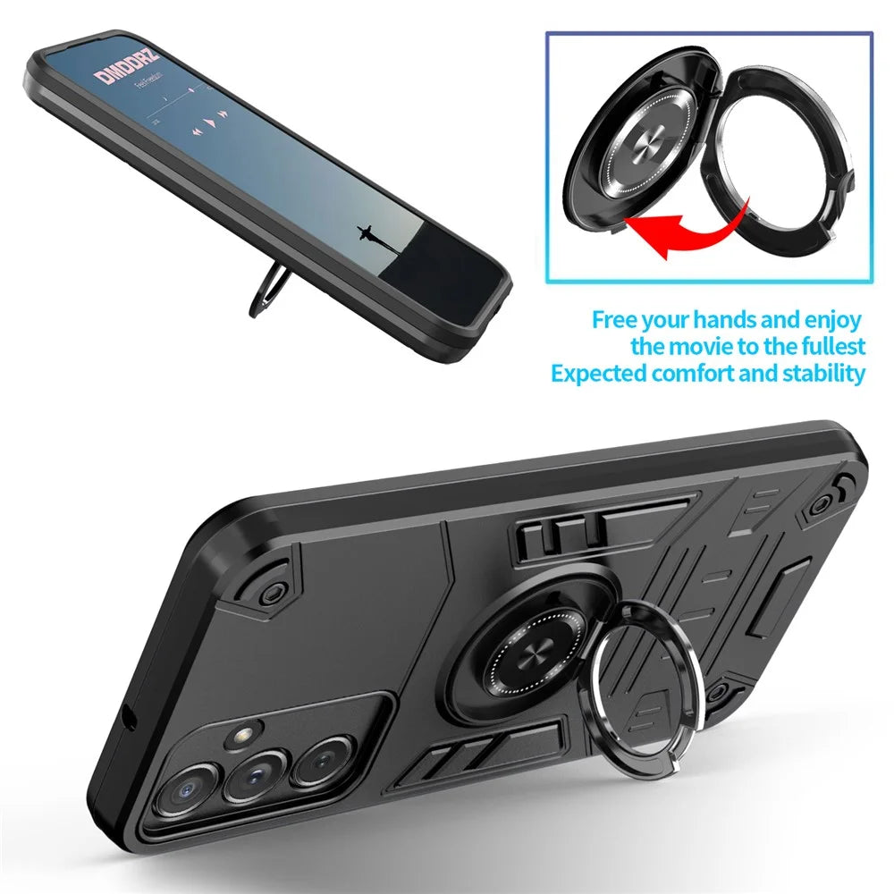 For Samsung Galaxy A16 4G / 5G Case with Ring Holder Kickstand PC + TPU Anti-Fall Phone Cover - Black - 4