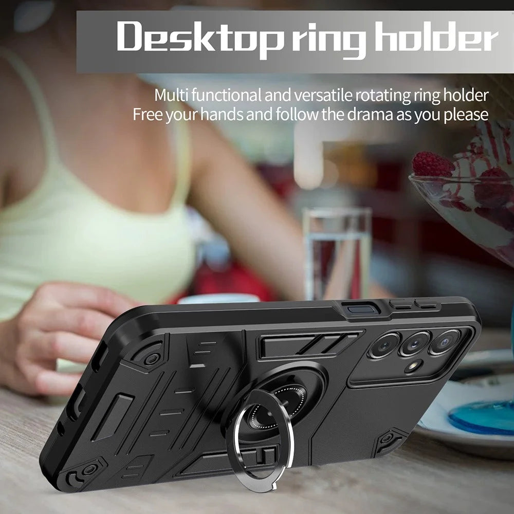 For Samsung Galaxy A16 4G / 5G Case with Ring Holder Kickstand PC + TPU Anti-Fall Phone Cover - Black - 5