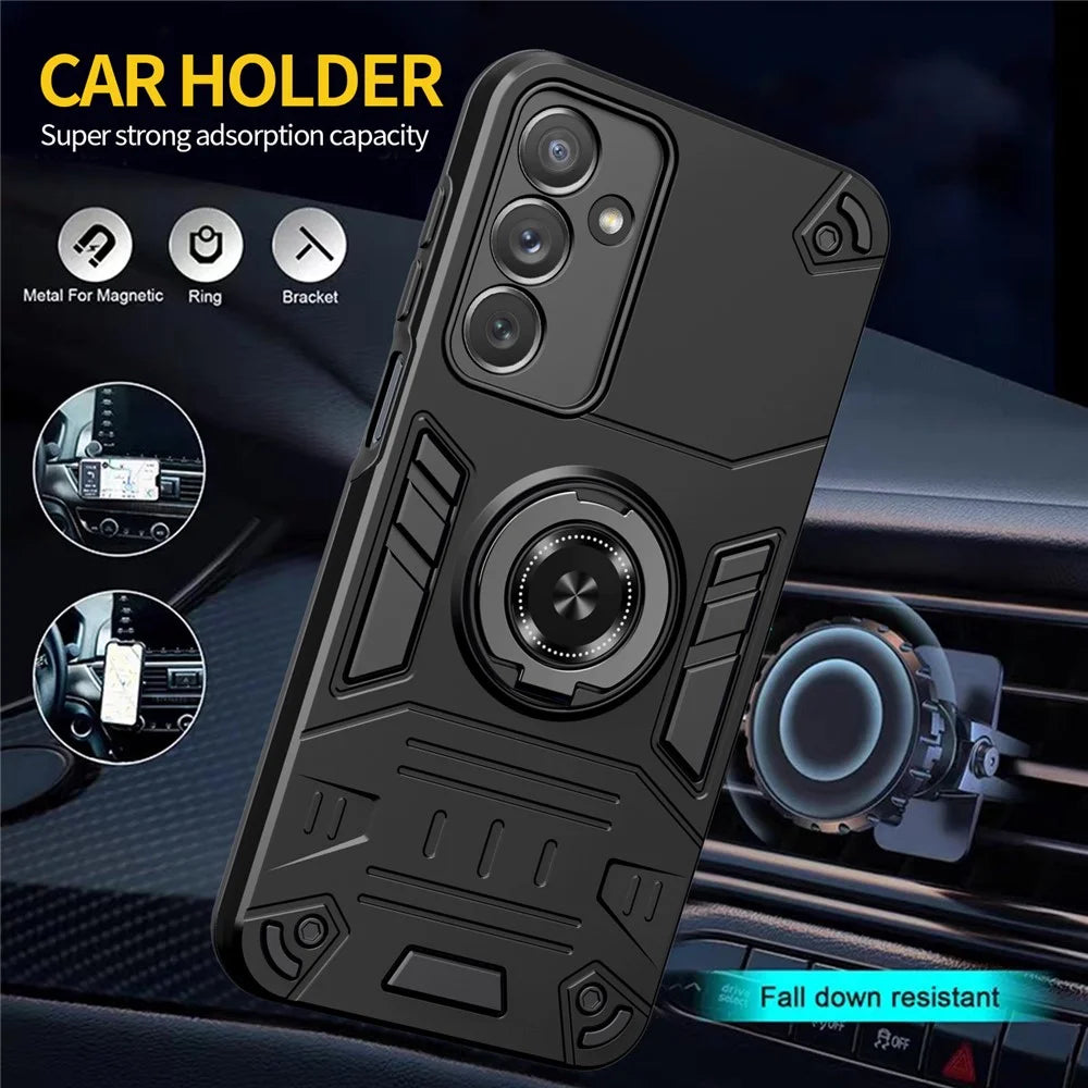 For Samsung Galaxy A16 4G / 5G Case with Ring Holder Kickstand PC + TPU Anti-Fall Phone Cover - Black - 7