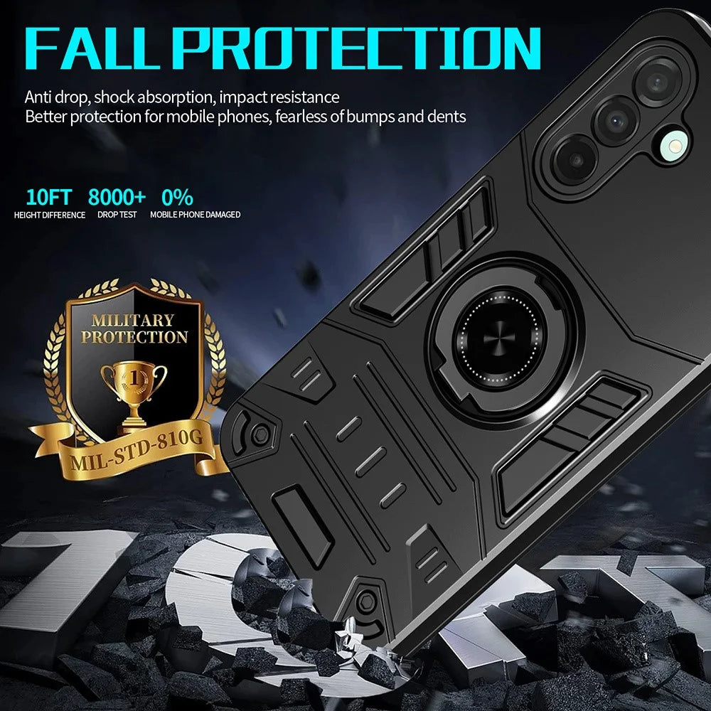 For Samsung Galaxy A26 5G Case with Ring Holder Kickstand PC + TPU Anti-Fall Phone Cover - Black - 3