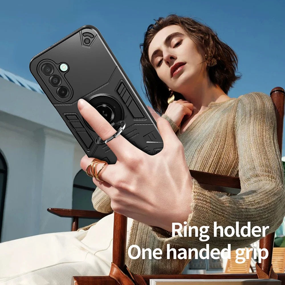 For Samsung Galaxy A26 5G Case with Ring Holder Kickstand PC + TPU Anti-Fall Phone Cover - Black - 7