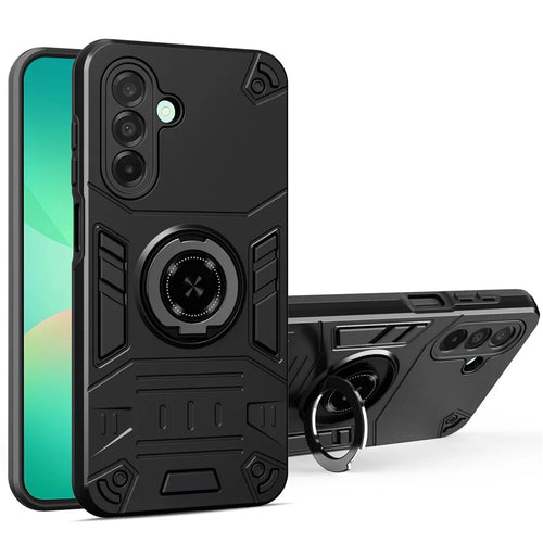 For Samsung Galaxy A36 5G Case with Ring Holder Kickstand PC + TPU Anti-Fall Phone Cover - Black - 1