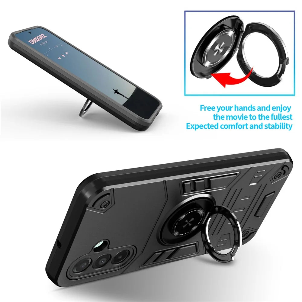 For Samsung Galaxy A36 5G Case with Ring Holder Kickstand PC + TPU Anti-Fall Phone Cover - Black - 5