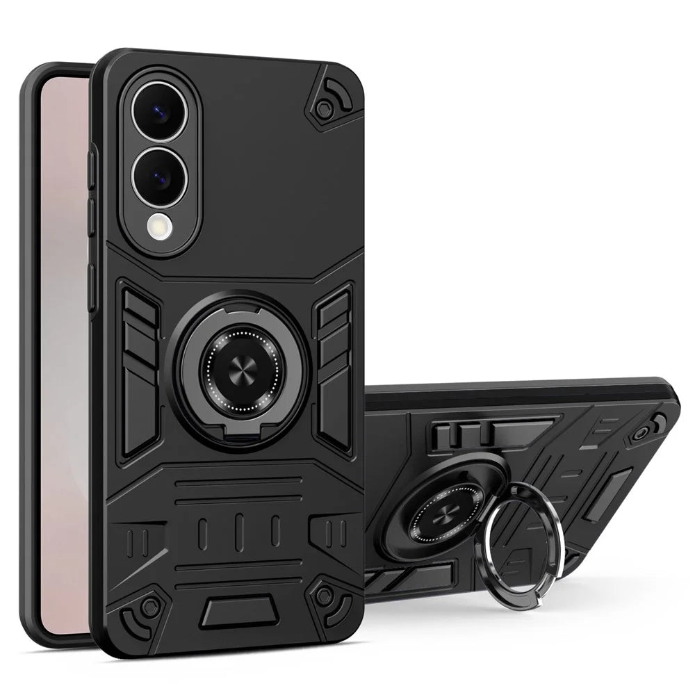 For Samsung Galaxy S25 Edge Case with Ring Holder Kickstand PC + TPU Anti-Fall Phone Cover - Black - 1