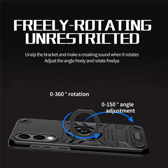 For Samsung Galaxy S25 Edge Case with Ring Holder Kickstand PC + TPU Anti-Fall Phone Cover - Black - 2