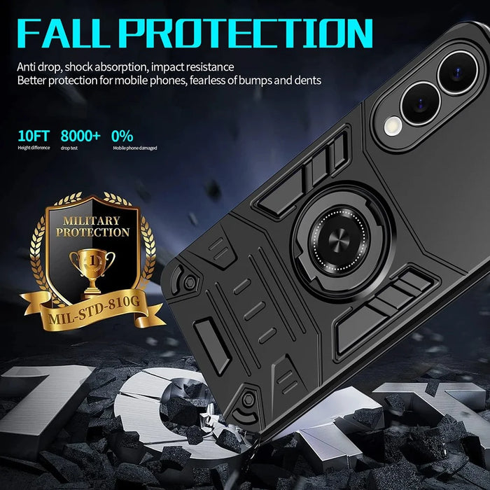 For Samsung Galaxy S25 Edge Case with Ring Holder Kickstand PC + TPU Anti-Fall Phone Cover - Black - 3