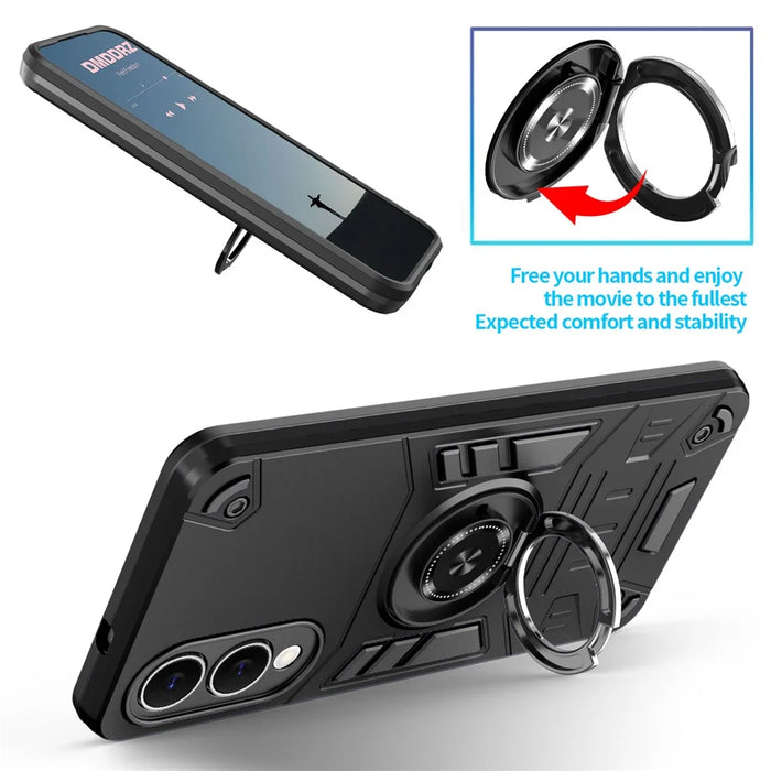 For Samsung Galaxy S25 Edge Case with Ring Holder Kickstand PC + TPU Anti-Fall Phone Cover - Black - 4