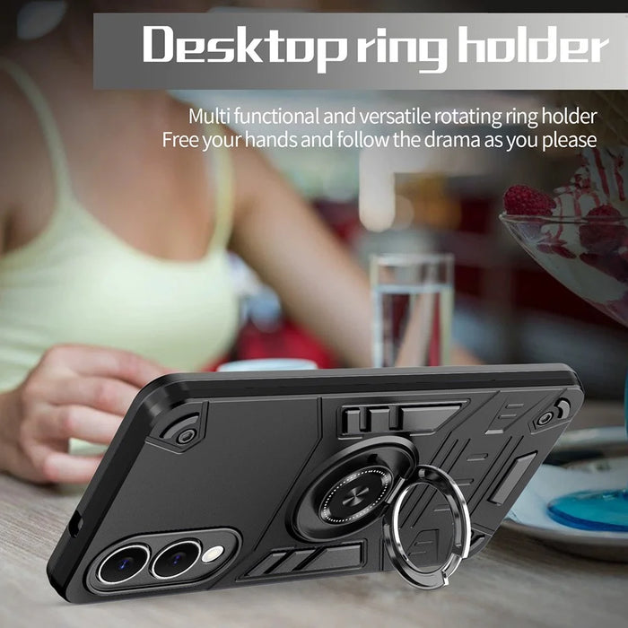 For Samsung Galaxy S25 Edge Case with Ring Holder Kickstand PC + TPU Anti-Fall Phone Cover - Black - 5