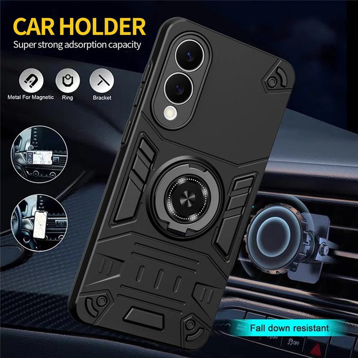 For Samsung Galaxy S25 Edge Case with Ring Holder Kickstand PC + TPU Anti-Fall Phone Cover - Black - 7