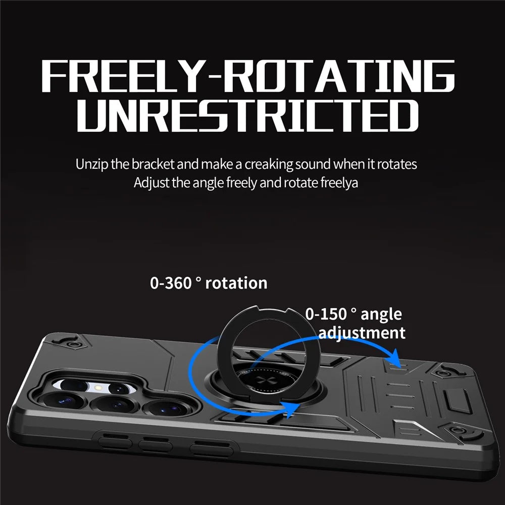 For Samsung Galaxy S25 Ultra Case with Ring Holder Kickstand PC + TPU Anti-Fall Phone Cover - Black - 2