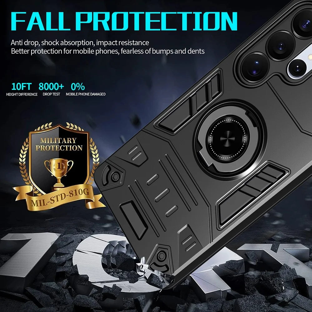 For Samsung Galaxy S25 Ultra Case with Ring Holder Kickstand PC + TPU Anti-Fall Phone Cover - Black - 3
