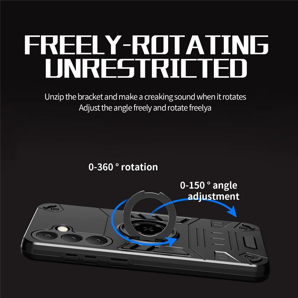 For Samsung Galaxy S25+ Case with Ring Holder Kickstand PC + TPU Anti-Fall Phone Cover - Black - 2