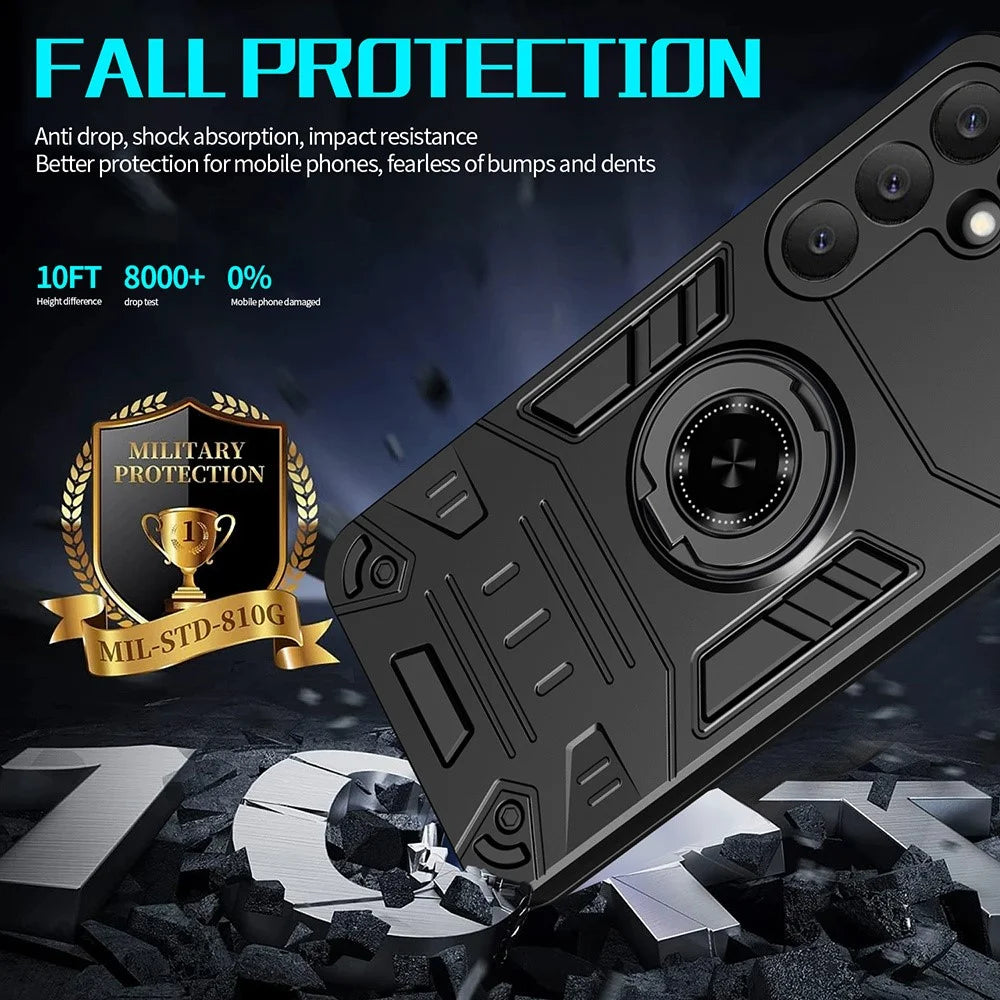 For Samsung Galaxy S25+ Case with Ring Holder Kickstand PC + TPU Anti-Fall Phone Cover - Black - 3