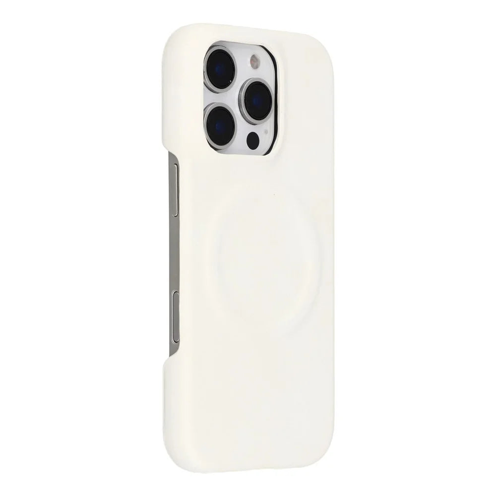 For iPhone 16 Pro Case Compatible with MagSafe Skin-Touch Leather + PC Back Cover - White - 1