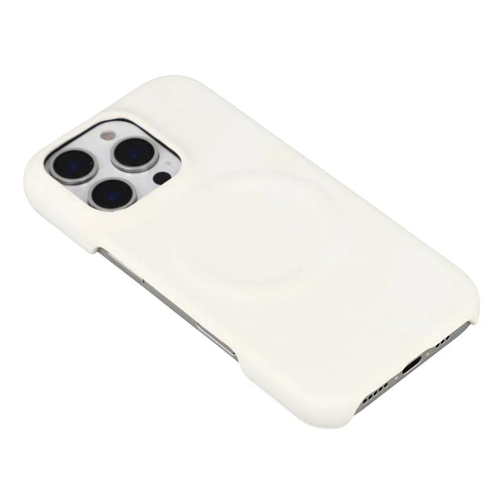 For iPhone 16 Pro Case Compatible with MagSafe Skin-Touch Leather + PC Back Cover - White - 4