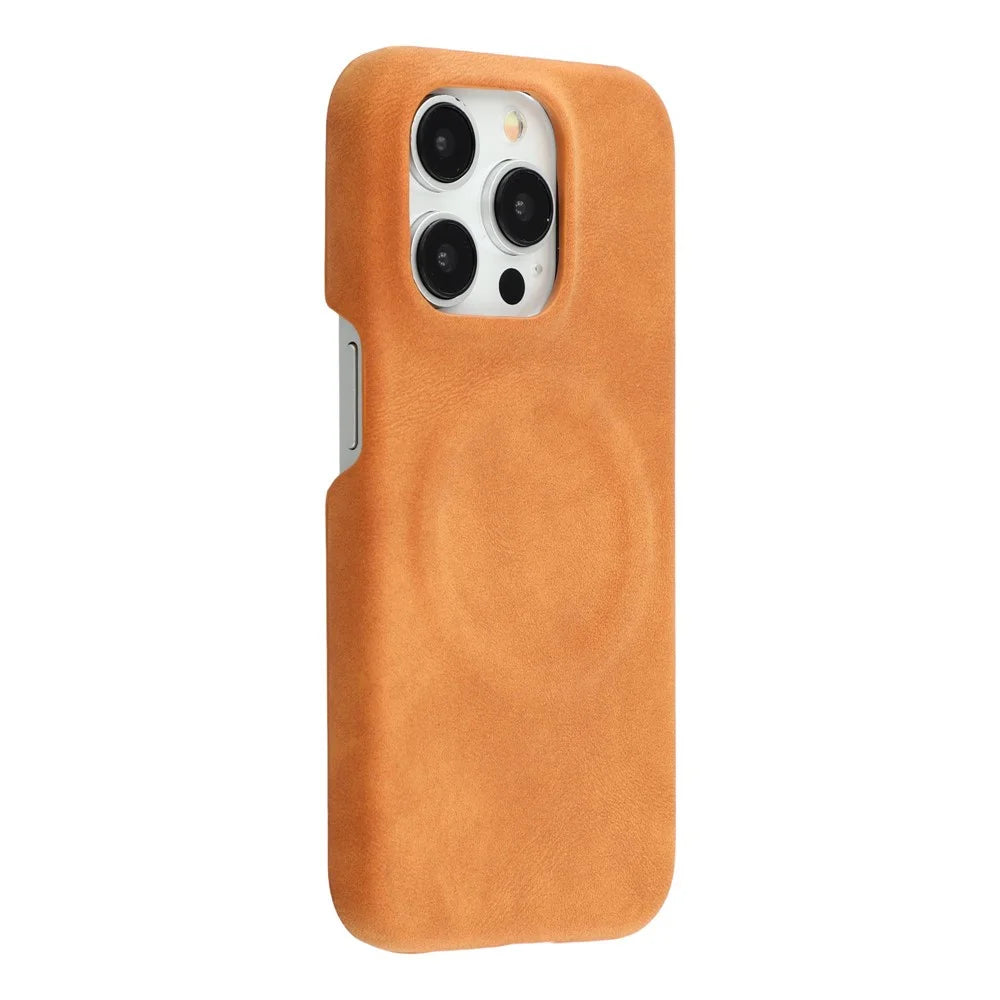 For iPhone 15 Pro Case Compatible with MagSafe Skin-Touch Leather + PC Back Cover - Yellow - 1