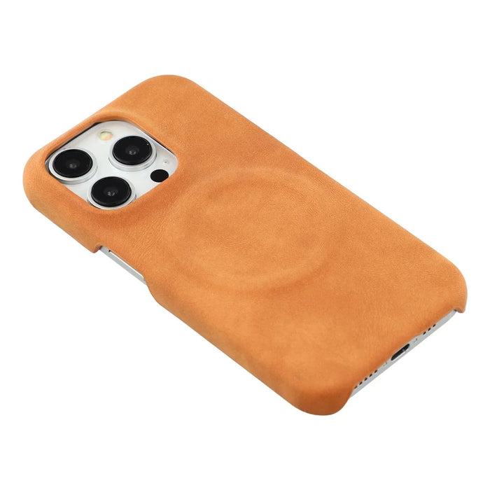 For iPhone 15 Pro Case Compatible with MagSafe Skin-Touch Leather + PC Back Cover - Yellow - 4