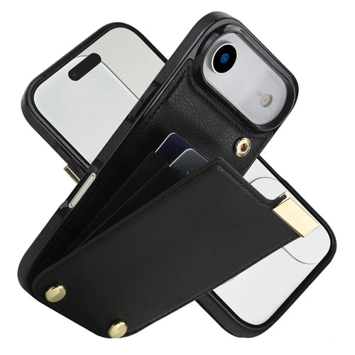 For iPhone Air Case TPU + PU Leather Hardware Decor Phone Cover with Card Holder - Black - 1