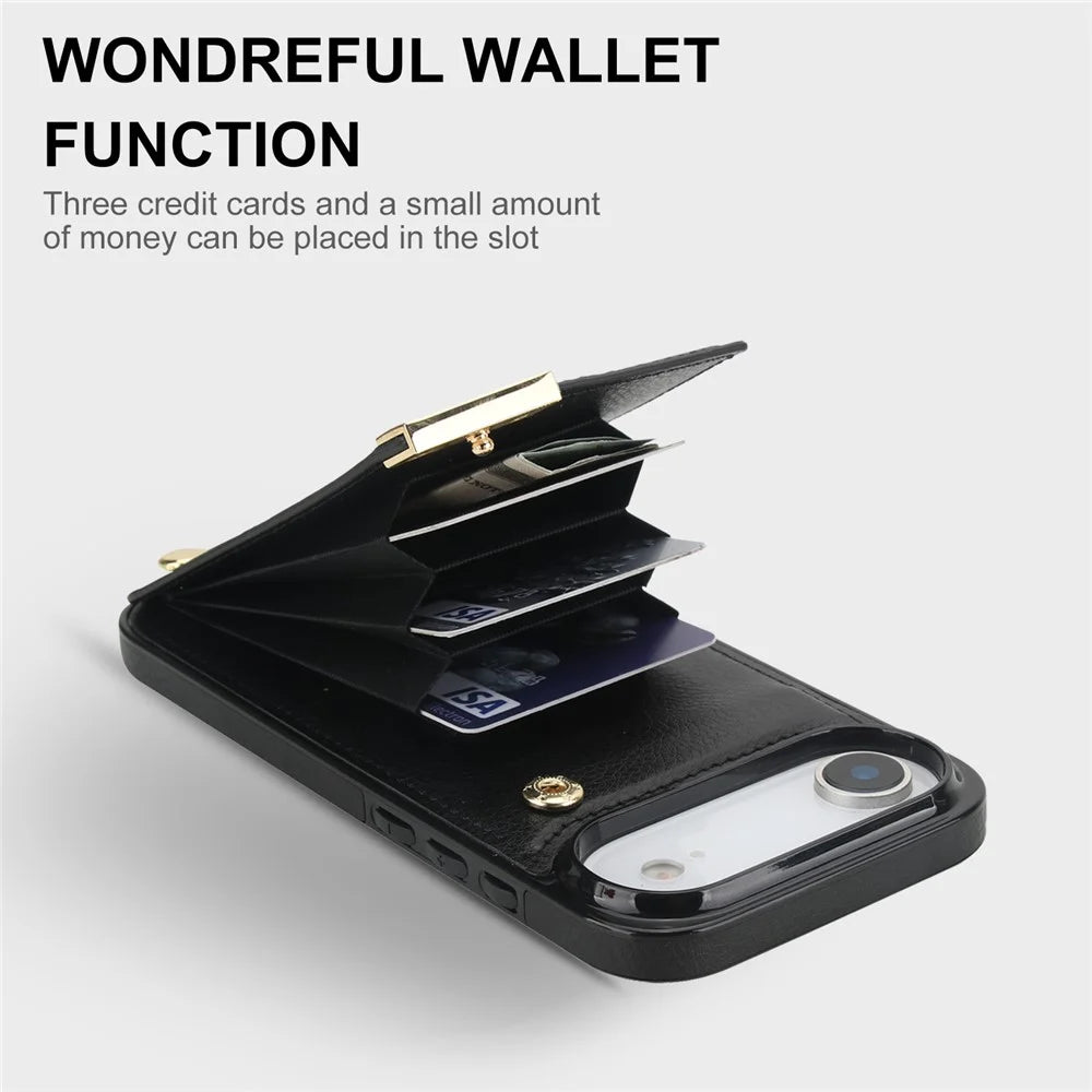 For iPhone Air Case TPU + PU Leather Hardware Decor Phone Cover with Card Holder - Black - 5