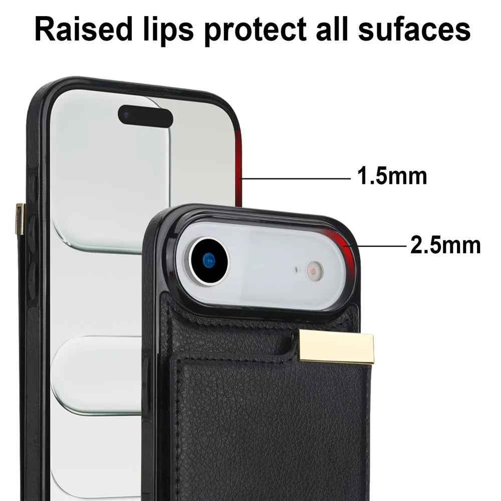 For iPhone Air Case TPU + PU Leather Hardware Decor Phone Cover with Card Holder - Black - 7
