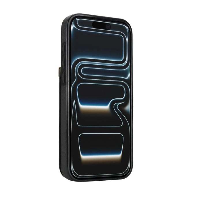 For iPhone 17 Pro Case TPU + PU Leather Hardware Decor Phone Cover with Card Holder - Black - 4