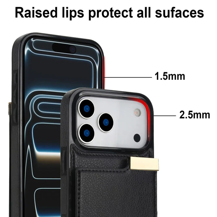 For iPhone 17 Pro Case TPU + PU Leather Hardware Decor Phone Cover with Card Holder - Black - 7