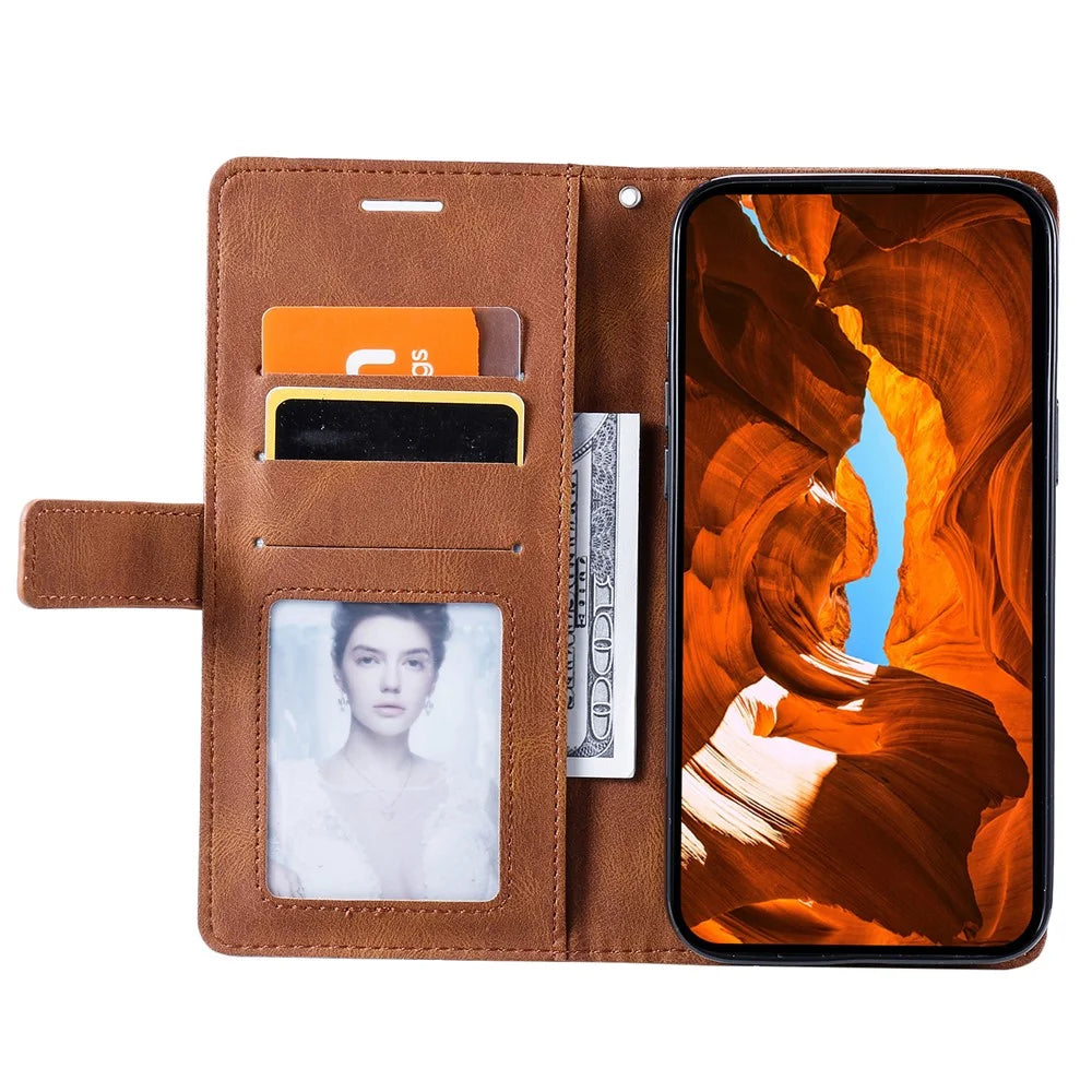 For Samsung Galaxy S25 FE Case Imprinted Lines PU Leather Splicing Wallet Phone Cover - Brown - 2