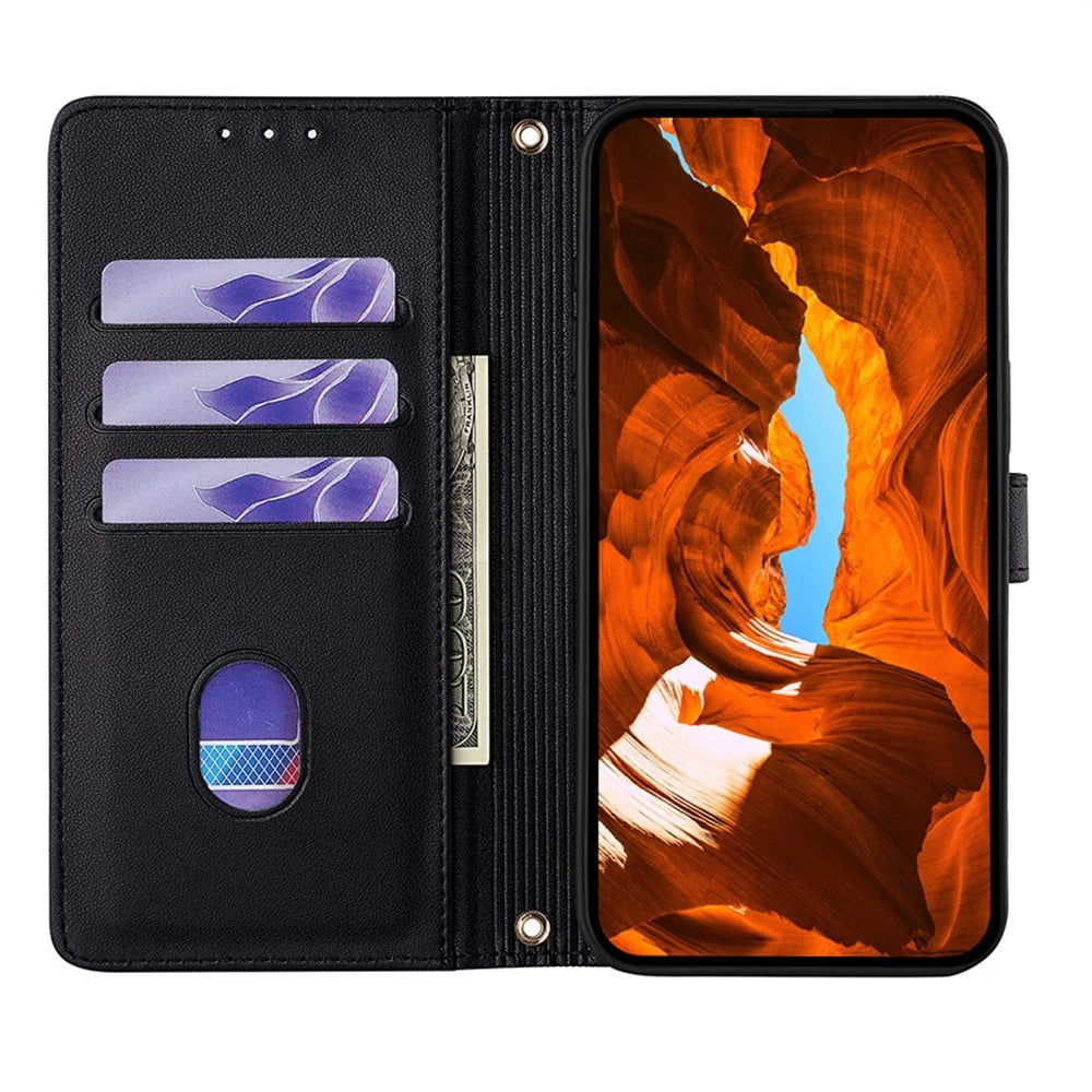 For Samsung Galaxy A08 5G / A08 4G / A07 4G Case Metal I-Buckle PU Leather Wallet Phone Cover - Black - 2