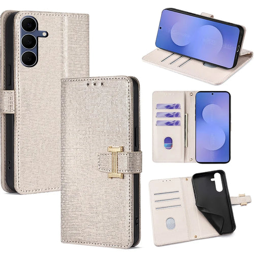 For Samsung Galaxy S25 FE Case Metal I-Buckle PU Leather Wallet Phone Cover - White - 1