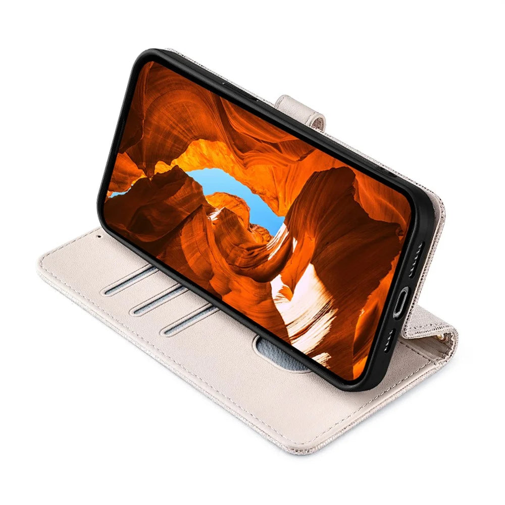 For Samsung Galaxy S25 FE Case Metal I-Buckle PU Leather Wallet Phone Cover - White - 3