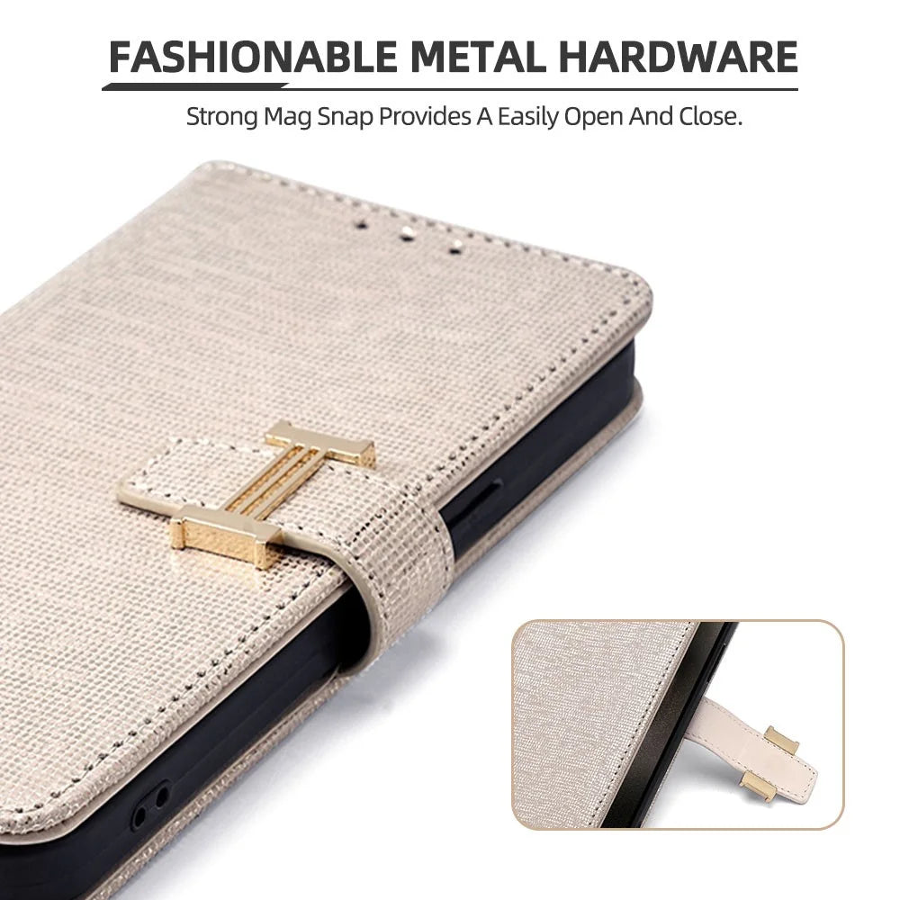 For Samsung Galaxy S25 FE Case Metal I-Buckle PU Leather Wallet Phone Cover - White - 5