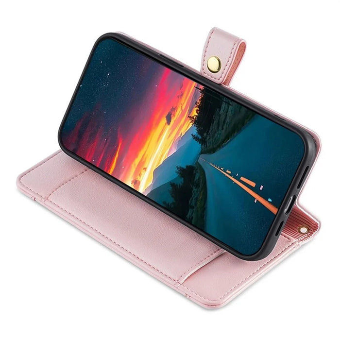 For Samsung Galaxy S25 FE Leather Case Zipper Pocket Wallet Phone Cover with 2 Straps - Pink - 3